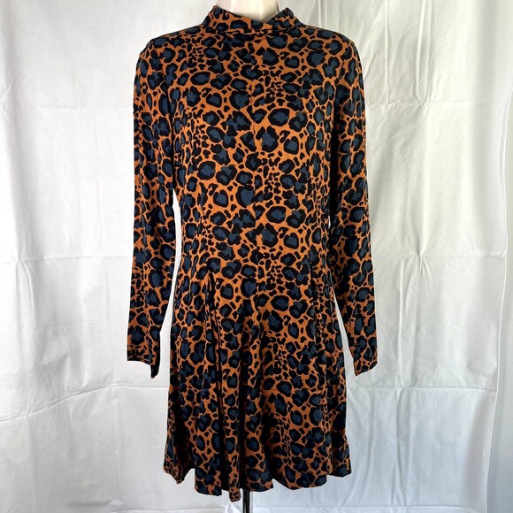 Topshop Animal Print Mock Neck Long Sleeve Bold Statement Dress Size 6 - Picture 11 of 11